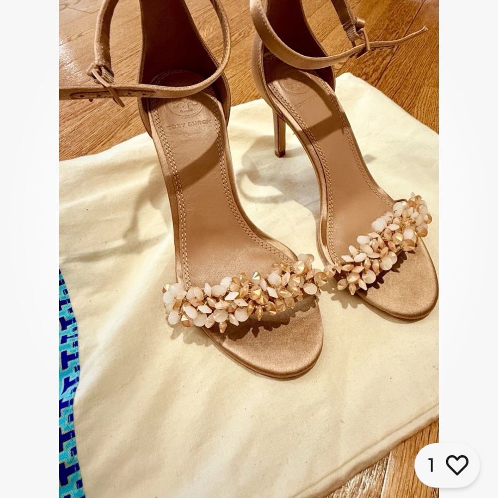 Tory Burch Rose Gold Crystal Embellished Ankle Strap Sandals, Brand New! Size 5M